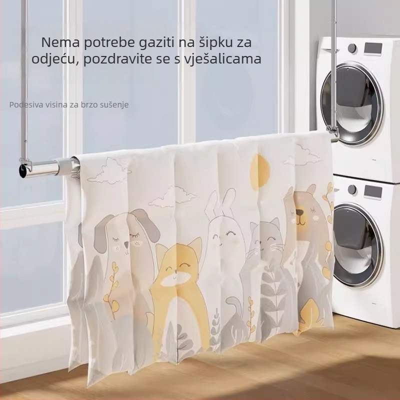 Stalak za sušenje rublja za kućni balkon, teleskopska šipka od nehrđajućeg čelika, podesiva visina, bez bušenja, za sušenje deka