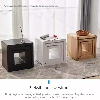 Kvadratna stolička od masivnog drveta za mijenjanje cipela, niski višenamjenski stol za dnevni boravak i spavaću sobu, mogućnost slaganja
