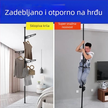 Stalak za sušenje od poda do stropa, ojačan, montiran na pod, podesiva visina, bez bušenja, sklopivi kućni stalak za odjeću