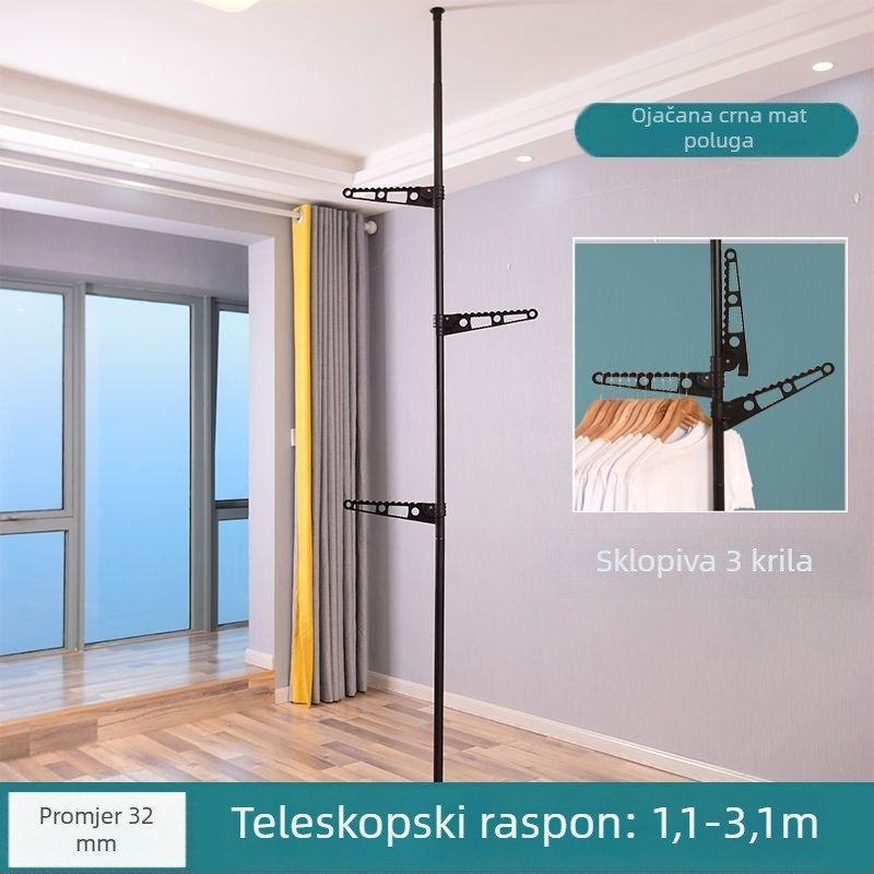 Stalak za sušenje od poda do stropa, ojačan, montiran na pod, podesiva visina, bez bušenja, sklopivi kućni stalak za odjeću