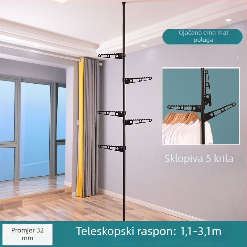 Stalak za sušenje od poda do stropa, ojačan, montiran na pod, podesiva visina, bez bušenja, sklopivi kućni stalak za odjeću