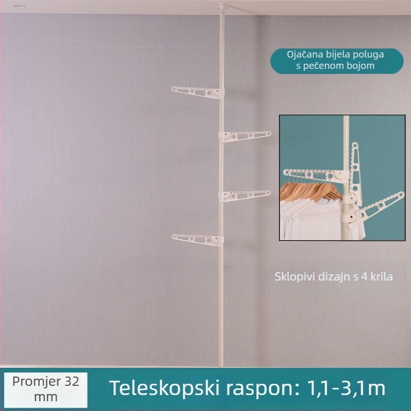 Stalak za sušenje od poda do stropa, ojačan, montiran na pod, podesiva visina, bez bušenja, sklopivi kućni stalak za odjeću