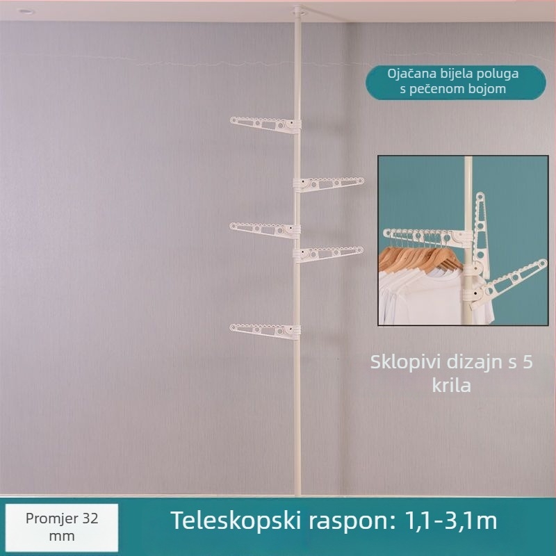 Stalak za sušenje od poda do stropa, ojačan, montiran na pod, podesiva visina, bez bušenja, sklopivi kućni stalak za odjeću