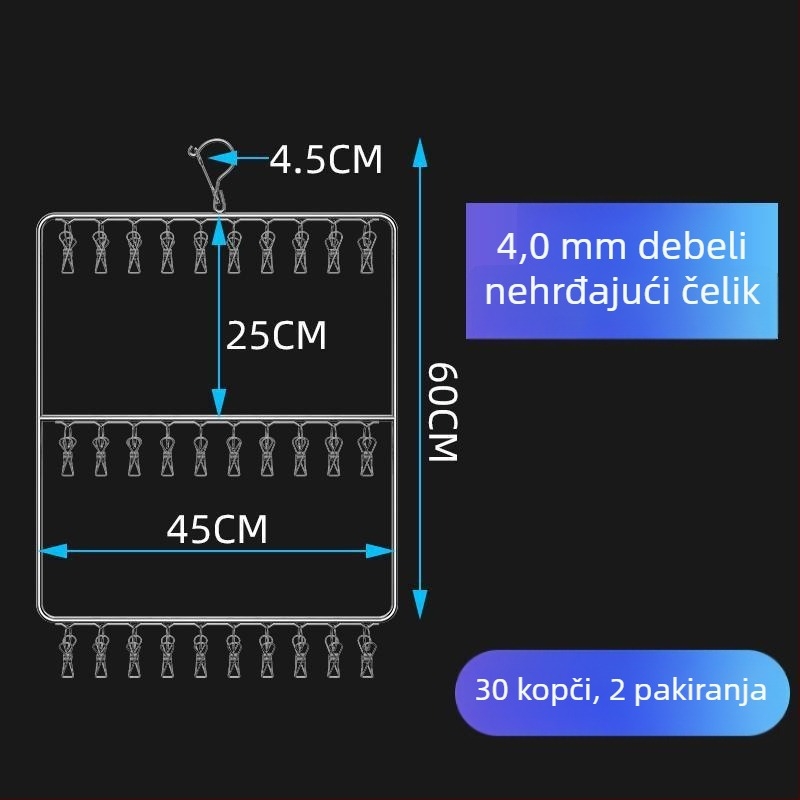 Nehrđajuća čelična vješalica za odjeću s višestrukim klipovima za čarape i donje rublje