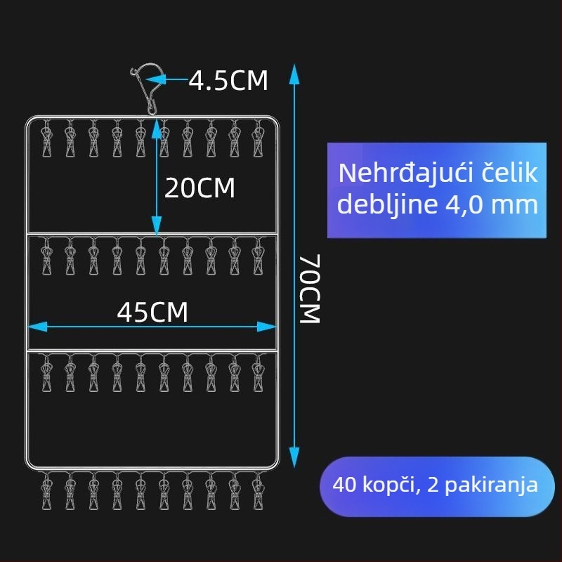 Nehrđajuća čelična vješalica za odjeću s višestrukim klipovima za čarape i donje rublje