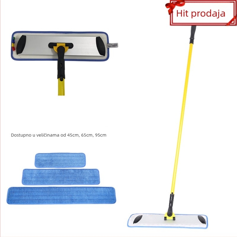 Integrirani ravni mop s pravim štapom, aluminijskom pločom i ljepilnom pločom, šarenim držalom, glavom od upijajuće tkanine za čišćenje hotela i bolnica