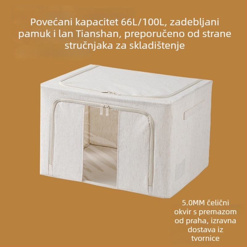 66-litreni spremnik za skladištenje od pamuka i lana s čeličnim okvirom za ormar, periva, debele PP ploče, trostrano otvaranje