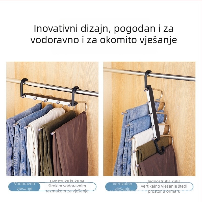 Nerđajući čelični držač za hlače, debeli, sklopivi, protuklizni, sprječava saganje, višeslojni vješalica za ormar