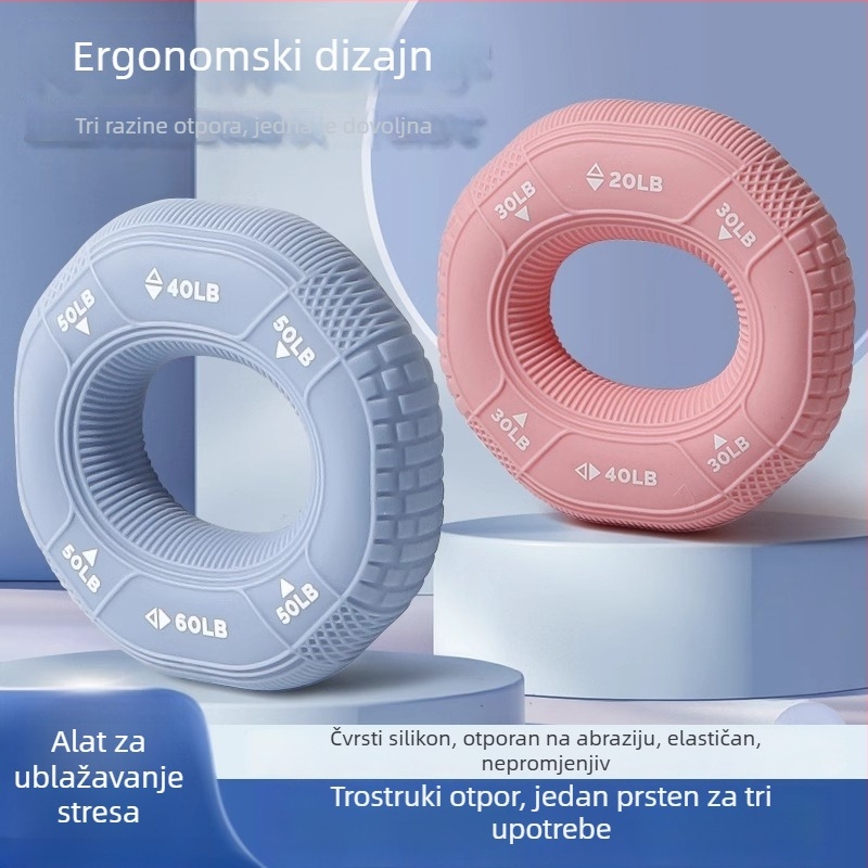 Silikonski prsten za stisak i lopta za jačanje snage ruke, rehabilitaciju prstiju i mišića podlaktice
