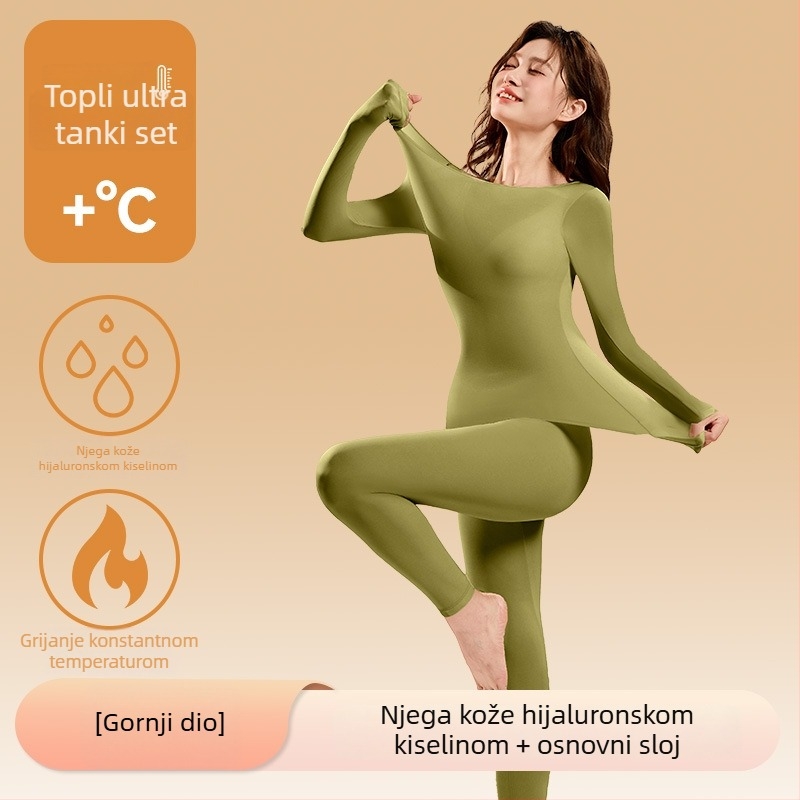 Ženski ultra-tanki termalni set za bazni sloj: gornji dio i hlače, bezšivni, topli