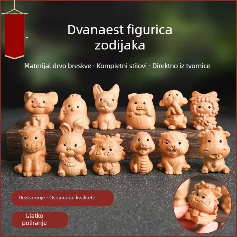 Drvene skulpture od drveta breskve – Dvanaest znakova zodijaka, ukrasi za stol i dom