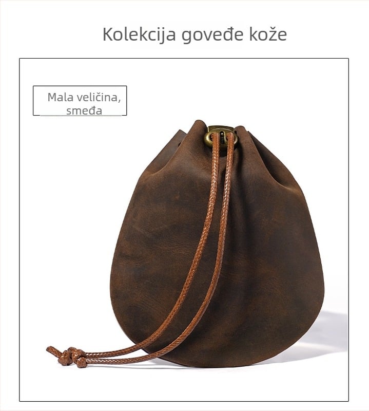 Vintage Crazy Horse kožna vrećica za kovance s vezicom — ultra tanka, prava koža, završni sloj ulje i vosak