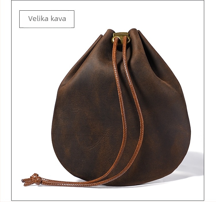 Vintage Crazy Horse kožna vrećica za kovance s vezicom — ultra tanka, prava koža, završni sloj ulje i vosak