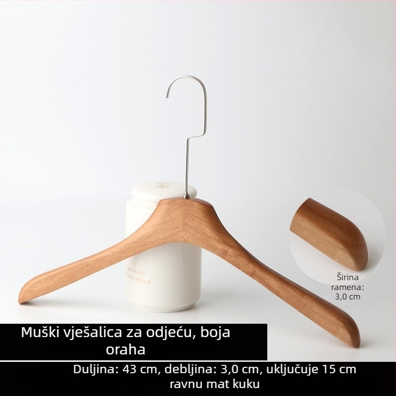 Drvena vješalica za odjeću od gumivog drveta u orahovoj boji, protuklizna, držač za hlače
