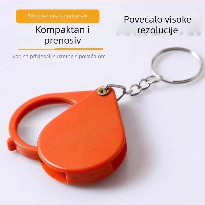 Mini sklopiva lupa na metalnom privjesku s visokim povećanjem, za čitanje knjiga i novina.