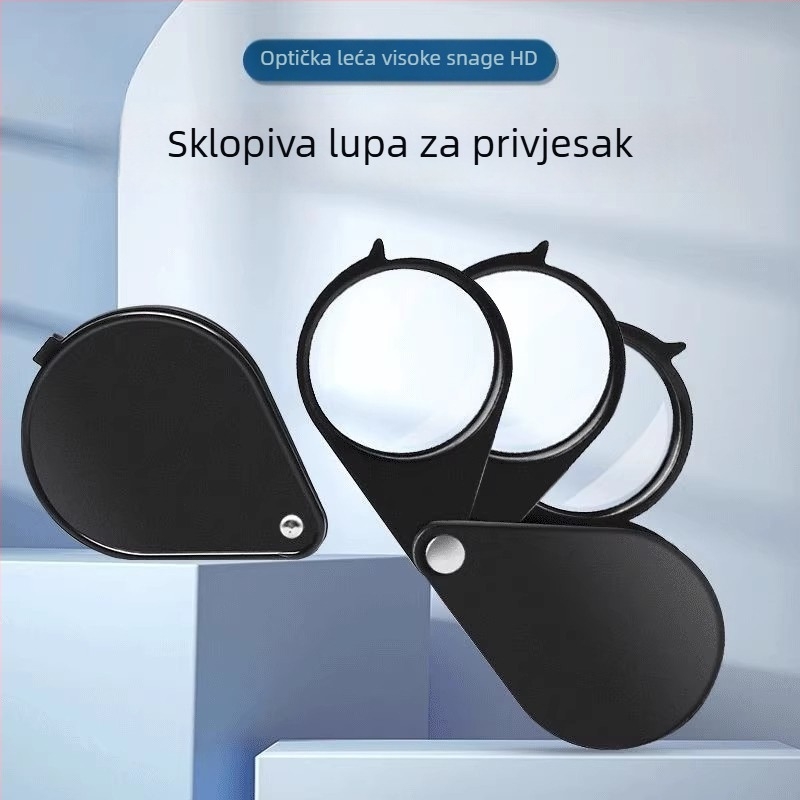 Mini sklopiva lupa na metalnom privjesku s visokim povećanjem, za čitanje knjiga i novina.