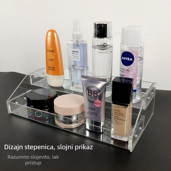 Prozirni akrilni stolni organizator kozmetike sa stupnjevito dizajnom za proizvode za njegu kože