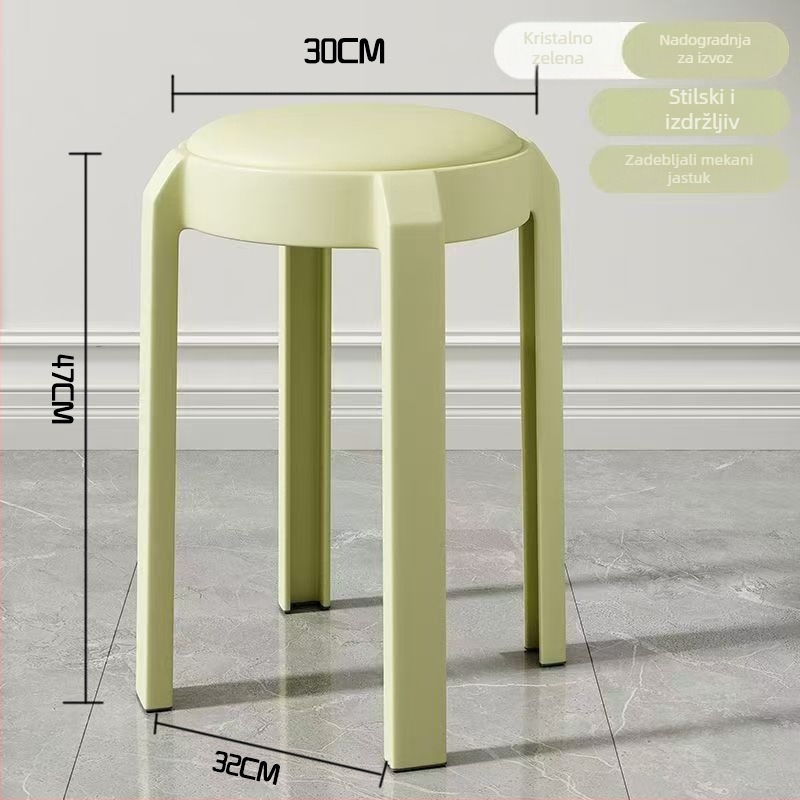 Sklopive okrugle plastične tabure s mekanim jastukom, minimalistički modern dizajn za kućnu upotrebu