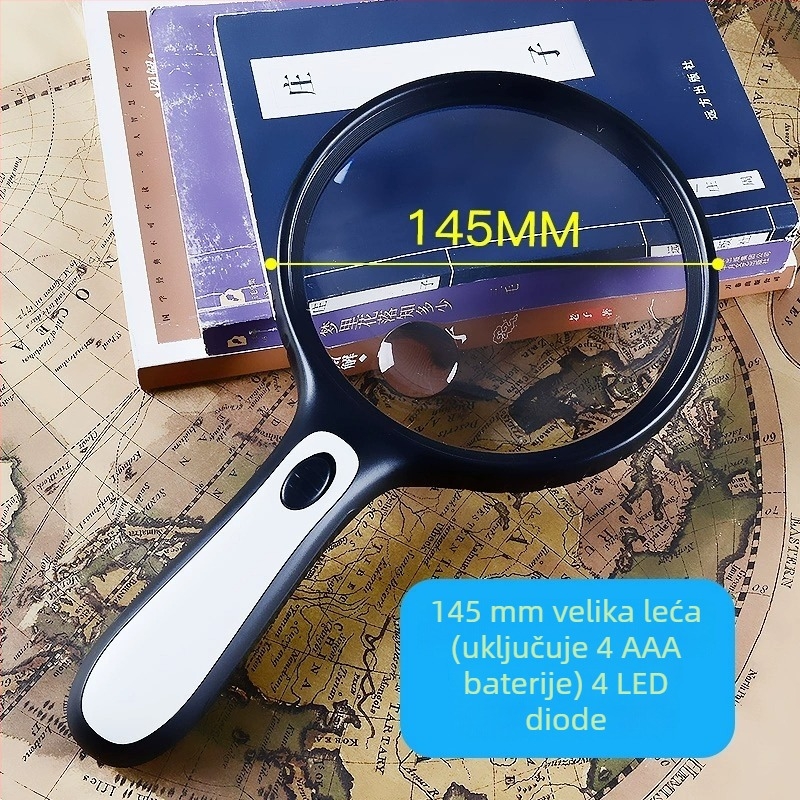 Ručna lupa 100x s osvjetljenjem za čitanje starijima i inspekciju, 60x povećanje visoke definicije