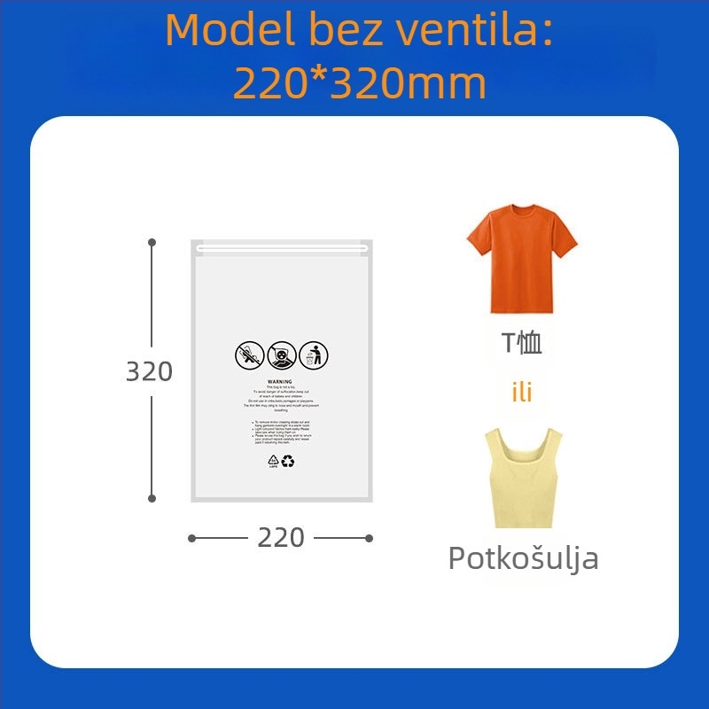 Prozirna zip vrećica s upozoravajućim tekstom za vakuumsko pakiranje odjeće i hlača za jogu