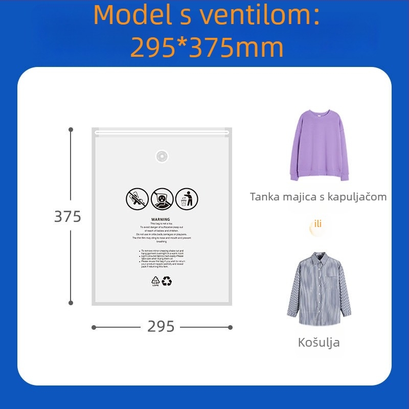Prozirna zip vrećica s upozoravajućim tekstom za vakuumsko pakiranje odjeće i hlača za jogu