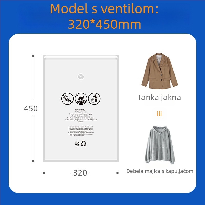 Prozirna zip vrećica s upozoravajućim tekstom za vakuumsko pakiranje odjeće i hlača za jogu