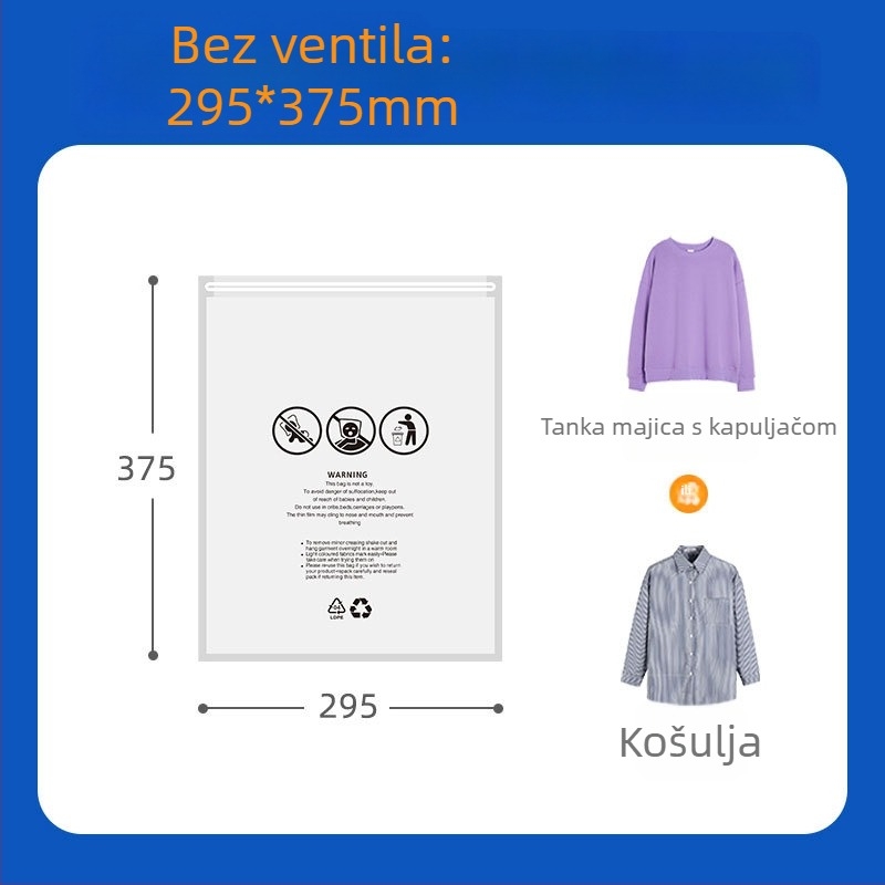 Prozirna zip vrećica s upozoravajućim tekstom za vakuumsko pakiranje odjeće i hlača za jogu