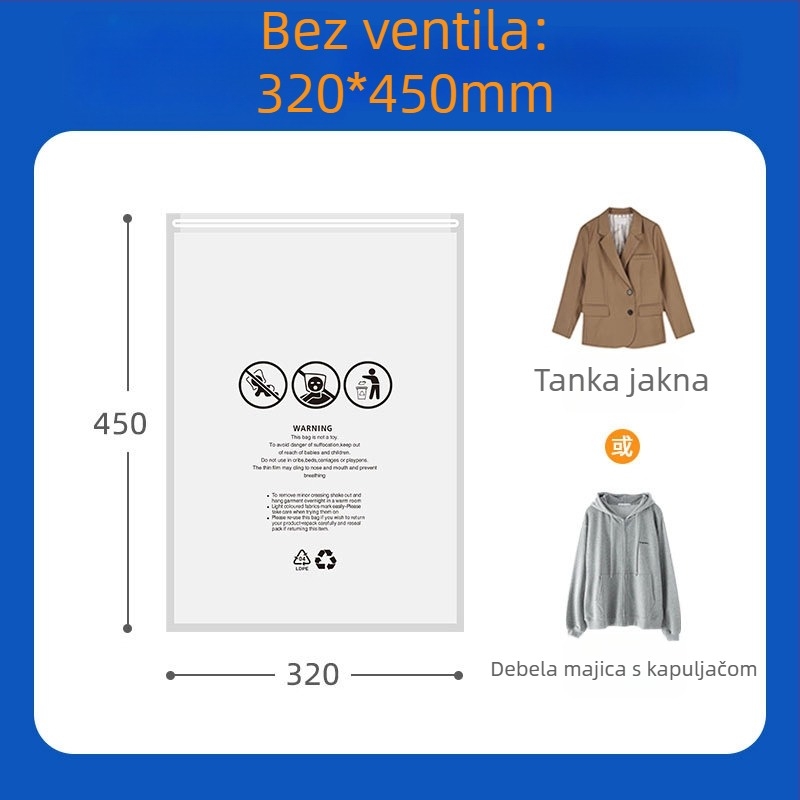 Prozirna zip vrećica s upozoravajućim tekstom za vakuumsko pakiranje odjeće i hlača za jogu