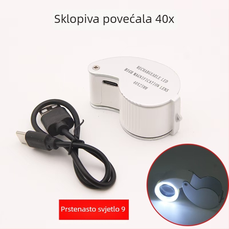 Prijenosna USB-lupa s LED osvjetljenjem za identifikaciju nakita i jadeita, 40x–60x povećanje, mini HD lupa