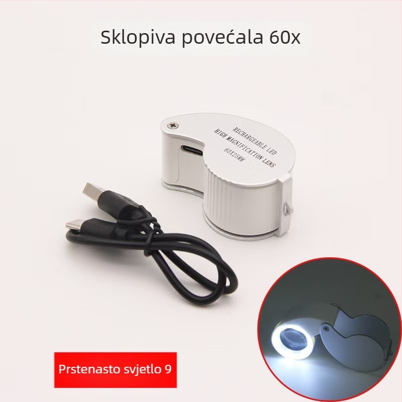 Prijenosna USB-lupa s LED osvjetljenjem za identifikaciju nakita i jadeita, 40x–60x povećanje, mini HD lupa