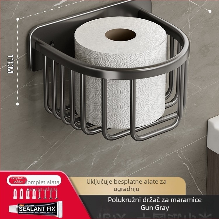 Zidni držač toaletnog papira bez bušenja, crna aluminijska legura, kvadratni dizajn