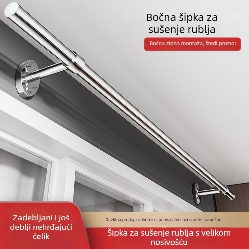 Stalak za sušenje od nehrđajućeg čelika otporan na vjetar za balkon, gornja montaža, bočno fiksiran, jednodijelni za kućnu uporabu