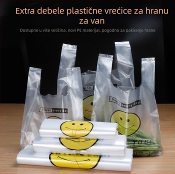 Prozirne plastične vrećice visoke prehrambene kvalitete s osmijehom za kupovinu, pakiranje i prijenosni vest-stil za kućanske otpadke