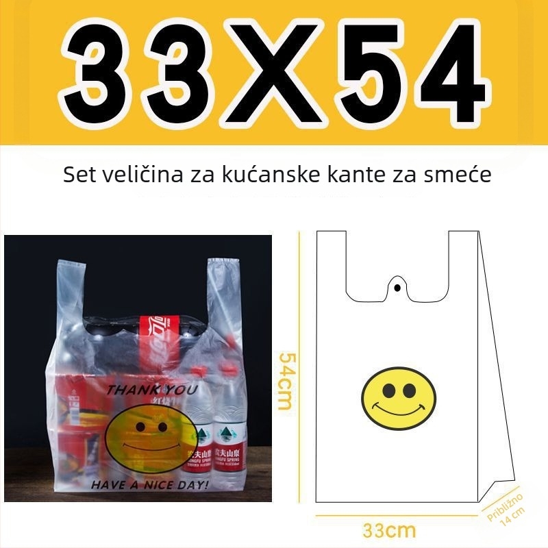 Prozirne plastične vrećice visoke prehrambene kvalitete s osmijehom za kupovinu, pakiranje i prijenosni vest-stil za kućanske otpadke