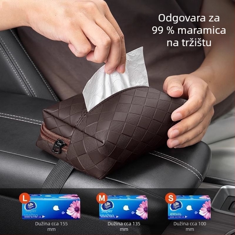 Kožna kutija za maramice u automobilu – organizator za naslon za ruku, džep za maramice na stražnjoj klupi, dekorativni dodatak za sunčani štitnik