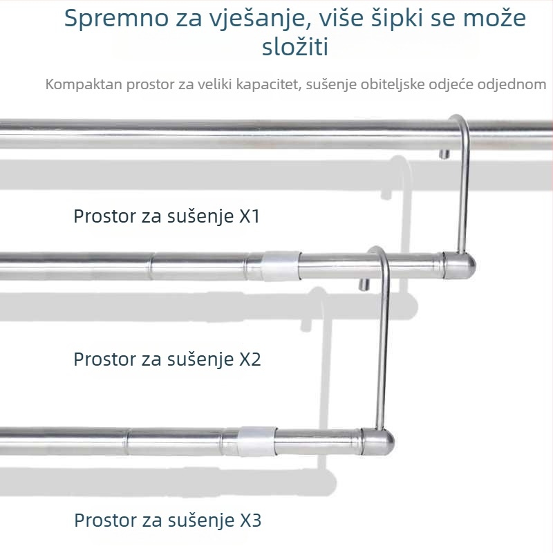 Teleskopska balkonska šipka za sušenje odjeće, nevidljiva, izvučna, sklopiva, za deke i odjeću
