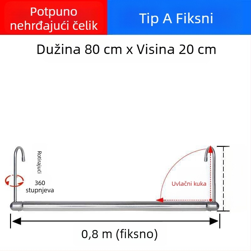 Teleskopska balkonska šipka za sušenje odjeće, nevidljiva, izvučna, sklopiva, za deke i odjeću