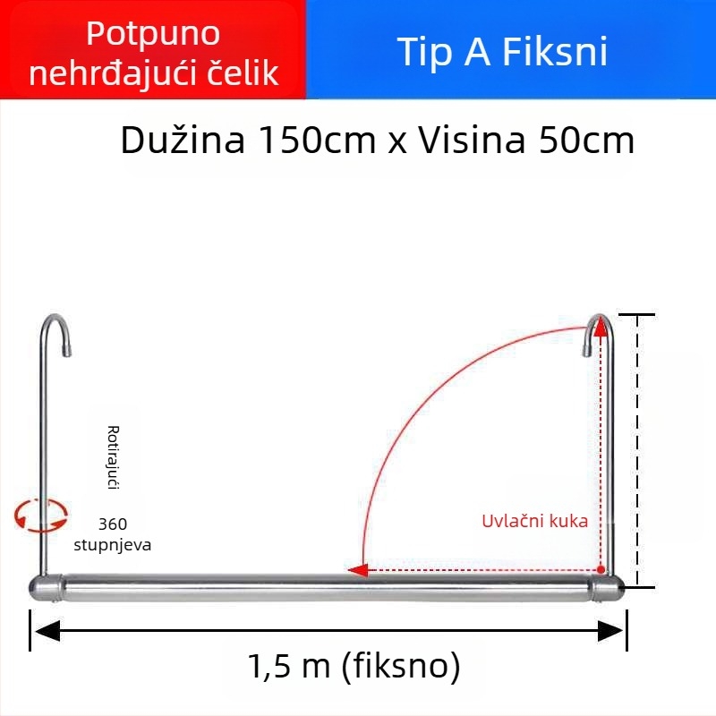 Teleskopska balkonska šipka za sušenje odjeće, nevidljiva, izvučna, sklopiva, za deke i odjeću