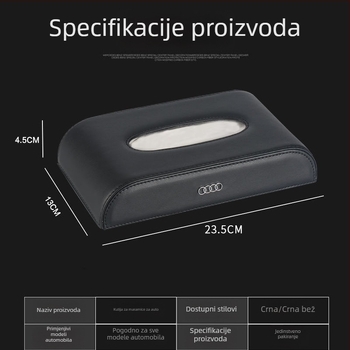 Kožna kutija za maramice za automobil, organizator uz naslon za ruku i ploču upravljača, univerzalne dimenzije 24×13×5 cm