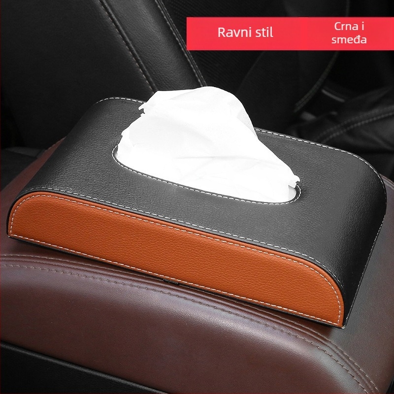 Kožna kutija za maramice za automobil, organizator uz naslon za ruku i ploču upravljača, univerzalne dimenzije 24×13×5 cm