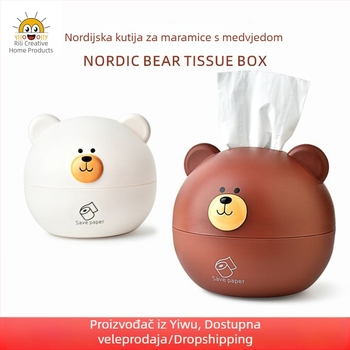 RB556 Okrugla kutija za maramice sa slatkim medvjedom – stolni nosač maramica