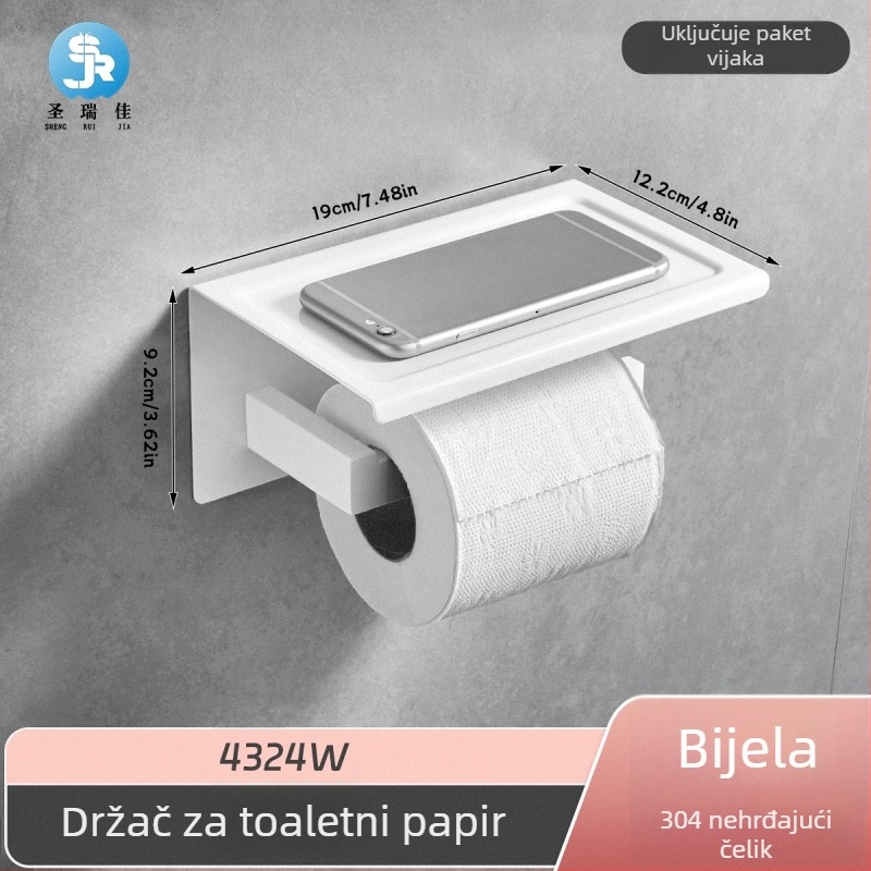 Držač za toaletni papir i papirnate ručnike od nehrđajućeg čelika, zidni, kvadratnog oblika, kupaonica