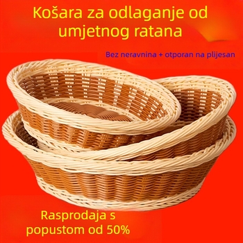 Mali nordijski koš s dvostrukim ručkama, pleteni koš za kruh i voće, imitacija ratana, bambusni pladanj