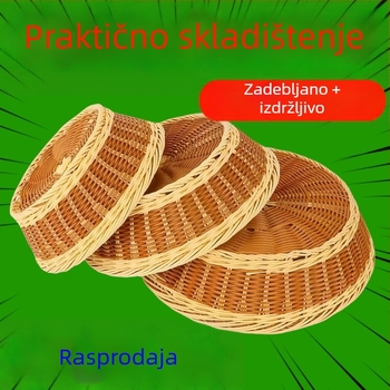 Mali nordijski koš s dvostrukim ručkama, pleteni koš za kruh i voće, imitacija ratana, bambusni pladanj