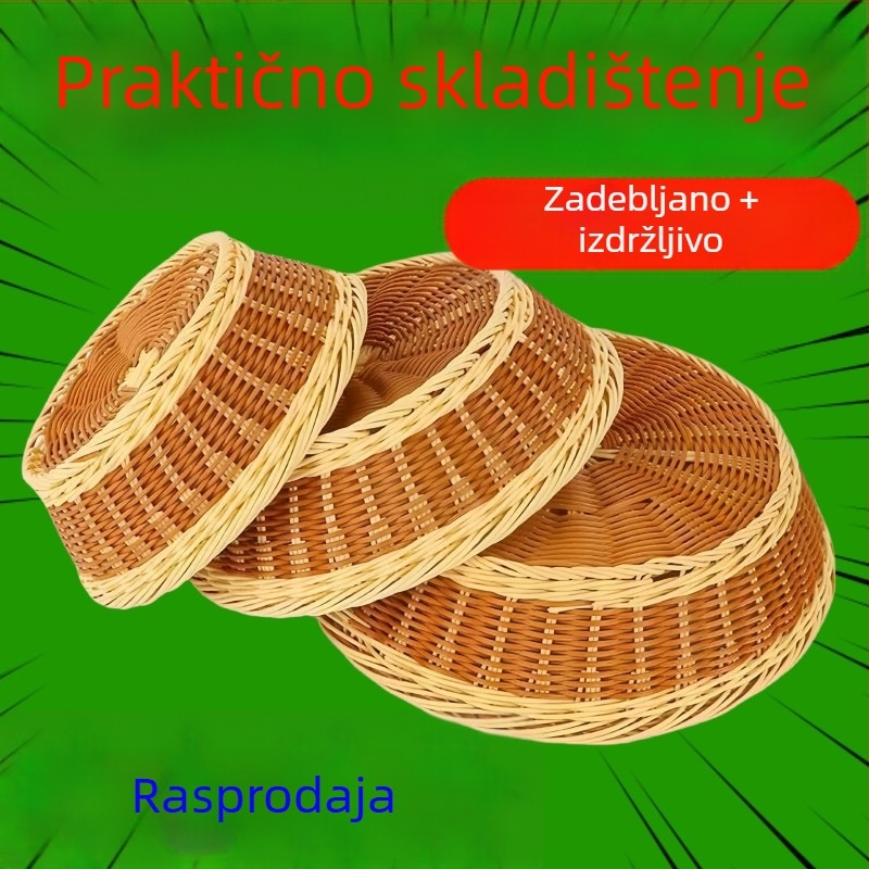 Mali nordijski koš s dvostrukim ručkama, pleteni koš za kruh i voće, imitacija ratana, bambusni pladanj