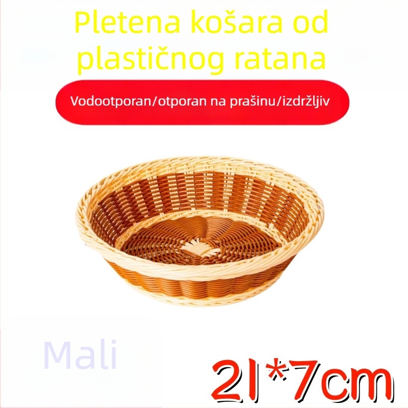 Mali nordijski koš s dvostrukim ručkama, pleteni koš za kruh i voće, imitacija ratana, bambusni pladanj