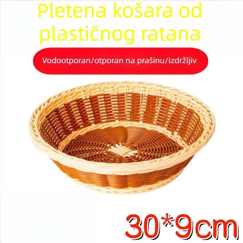 Mali nordijski koš s dvostrukim ručkama, pleteni koš za kruh i voće, imitacija ratana, bambusni pladanj