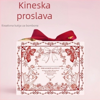 Kutija za bombone za svadbu u kineskom stilu s ručkom, pravokutna papirnata kutija za bombone, 14x12x6 cm