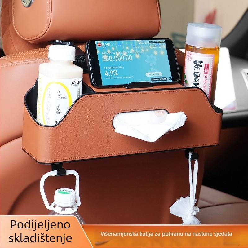 Višenamjenska kutija za pohranu u automobilu, kutija za maramice, držač za čaše i džep za pohranu na stražnjoj strani naslona sjedala