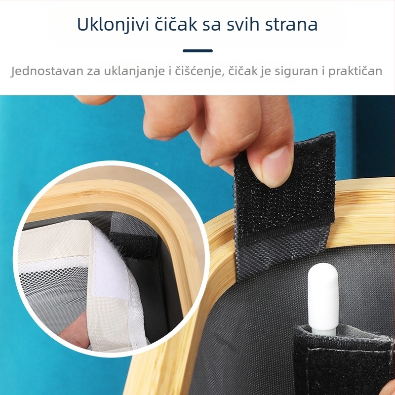 Sklopivi koš od bambusa s kotačićima i kružnim okvirom, koš za rublje, s odvojivim dijelom